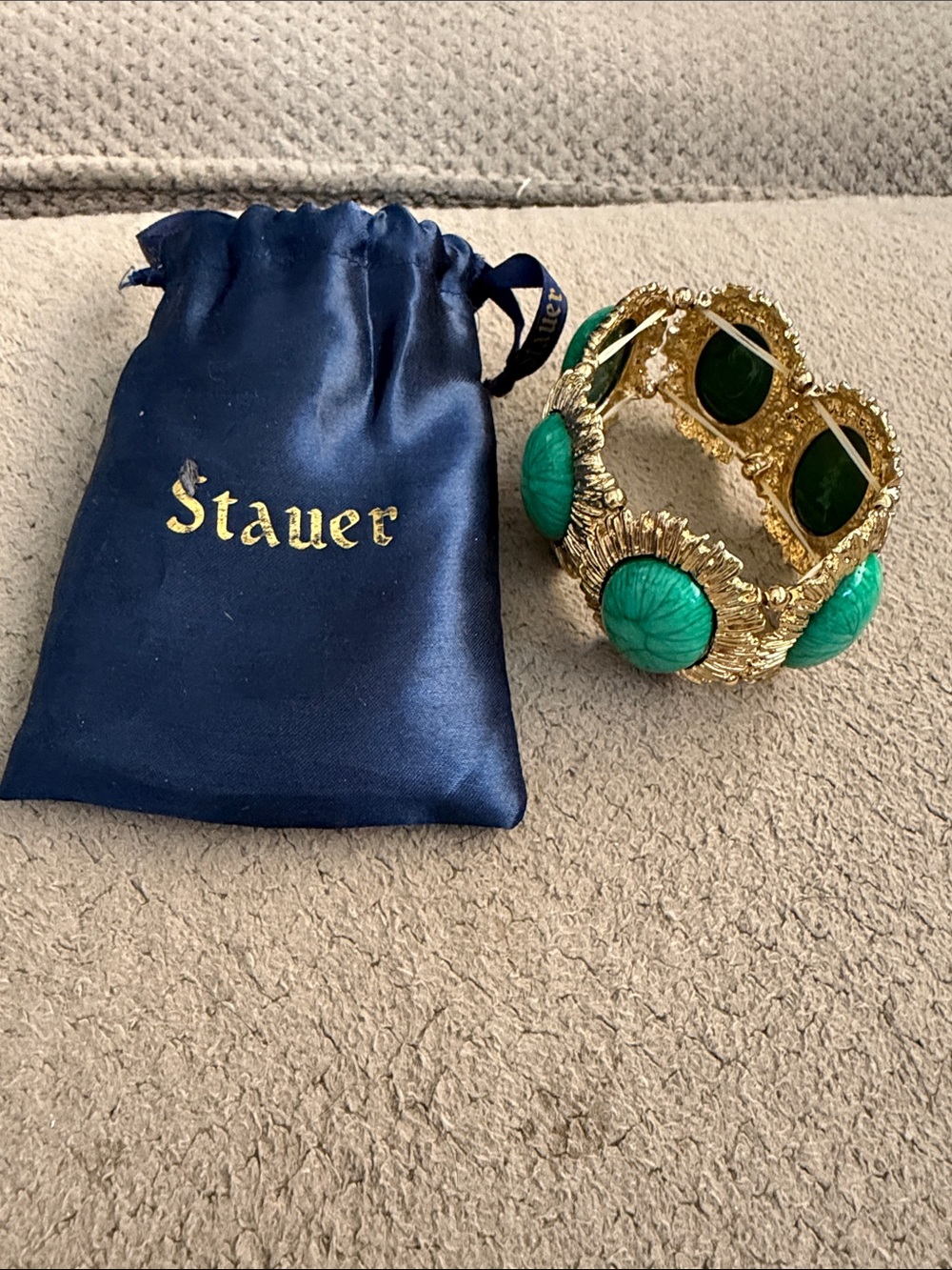 Gold-Tone Green Cabochon Statement Cuff Bracelet